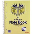 NOTEBOOK SPIRAX 596 SIDE OPENING SPIRAL NOTE BOOK A4 210MM X 297MM 5 SUBJECT 250 PAGES