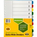 DIVIDERS A4 POLYPROPYLENE TAB INDEX 10 TAB EXTRA WIDE ASSORTED COLOURS EACH1 PACK10