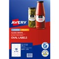 LABEL AVERY 980000 L7102 LASER  INKJET LABELS PRINTTOTHEEDGE 18UP 18 PER SHEET OVAL WHITE GLOSSY 180PK