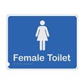 MTO SIGN TOILET 190MM X 255MM  FEMALE TOILET  BLUE BACKGROUND WHITE IMAGE POLY
