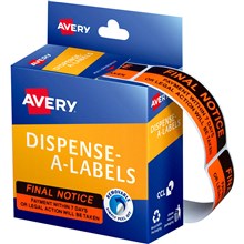 LABEL AVERY 937260 DISPENSER MESSAGE LABELS ' FINAL NOTICE ' 19MM X 64MM BOX 125PK FLUORO ORANGE & BLACK