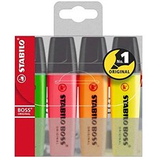 HIGHLIGHTER STABILO BOSS WALLET 4PK GREEN / PINK / ORANGE / YELLOW