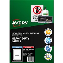 LABEL AVERY 959067 L7067 HEAVY DUTY LASER LABELS WATER RESISTANT & TEAR PROOF WHITE 1UP 1 PER SHEET 25PK