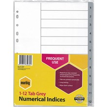DIVIDERS A4 POLYPROPYLENE TAB INDEX 1-12 COLOURED