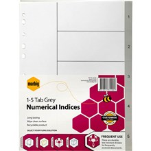 DIVIDERS A4 POLYPROPYLENE TAB INDEX 1-5 GREY