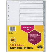 DIVIDERS A4 POLYPROPYLENE TAB INDEX 1-20 GREY