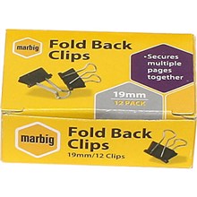 CLIP FOLDBACK MARBIG 19MM BLACK 12PK