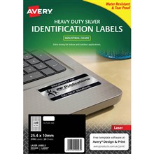 LABEL INDUSTRIAL GRADE AVERY LASER HEAVY DUTY IDENTIFICATION PERMANENT 959200 25.4MM X 10MM 189UP SILVER 20PK