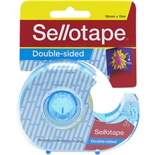 TAPE DOUBLE SIDED WITH DISPENSER SELLOTAPE 960608 POLYPROPYLENE ADHESIVE ON BOTH SIDES WITHOUT LINER 18MM X 15M CLEAR (EACH=1) (PACK=8)