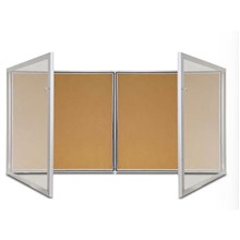 NOTICE BOARD VISIONCHART TX WEATHER RESISTANT NOTICE CASE 1350MM X 980MM SILVER FRAME CORK BACKGROUND LOCKABLE OUTDOOR USE