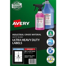 LABEL INDUSTRIAL GRADE AVERY ULTRA-RESISTANT OUTDOOR ULTRA HEAVY DUTY 959243 PERMANENT 99.1MM X 67.7MM 8UP WHITE 10PK