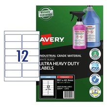 LABEL INDUSTRIAL GRADE AVERY ULTRA-RESISTANT OUTDOOR ULTRA HEAVY DUTY 959242 PERMANENT 99.1MM X 42.3MM 12UP WHITE 10PK