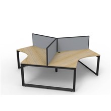 RAPIDLINE DELUXE INFINITY 120 DEGREE WORKSTATION LOOP LEG 3 PERSON WITH SCREEN 2866W X 730MM NATURAL OAK TOP AND BLACK P/C FRAME